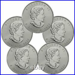 Lot of 5 2022 Canada 1 oz Silver Maple Leaf $5 Coins GEM BU SKU66242 PRESALE