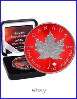MAPLE LEAF Space Red 1 Oz Silver Coin 5$ Canada 2022