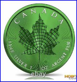 MOSAIC SPACE GREEN EDITION Maple Leaf 1 Oz Silver Coin 5$ Canada 2021