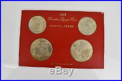 Montreal Canada 1976 Olympics 4 Silver Coin Set 5 & 10 Dollars On Hard Board