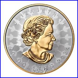 NEW! Canada 2024 20$ SUPER INCUSE MAPLE LEAF SML Gold Plating 1 oz Silver Coin