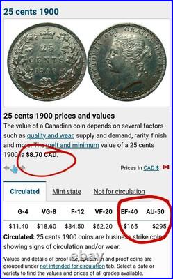 NICE GRADE 1900 Canada 25 Cents. 925% Silver Coin LOW Mintage Nice album filler