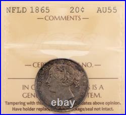 Newfoundland 1865 20 Cents Silver Coin ICCS AU-55