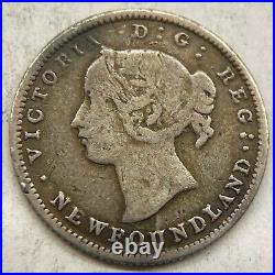 Newfoundland 1870 5 Cents Silver Coin Fine