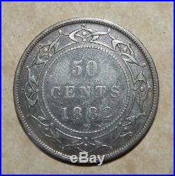 Newfoundland 1882 H 50 Cents Silver Rare 100,000 Minted Coin Canada Antique Lot