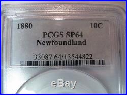 Newfoundland Canada 1880 PCGS Ten 10 Cent Silver Dime Specimen 64 Maritime Coin