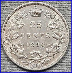 Nice 1890 H Canada 25 Cents Silver Coin KM# 5