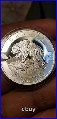 O Canada 2014 Proof Gem $10 Silver Coin Grizzly Bear