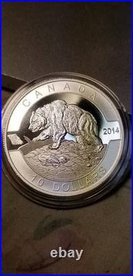 O Canada 2014 Proof Gem $10 Silver Coin Grizzly Bear