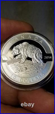 O Canada 2014 Proof Gem $10 Silver Coin Grizzly Bear