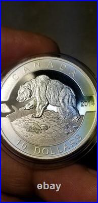 O Canada 2014 Proof Gem $10 Silver Coin Grizzly Bear