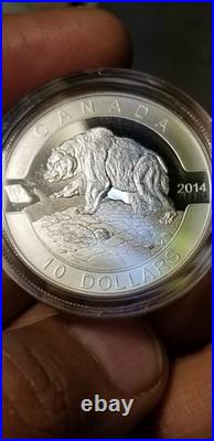 O Canada 2014 Proof Gem $10 Silver Coin Grizzly Bear