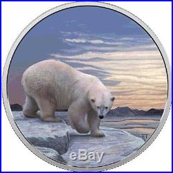 POLAR BEAR Arctic Animals GLOWS Northern Lights 2 Oz Silver Coin Canada 2018