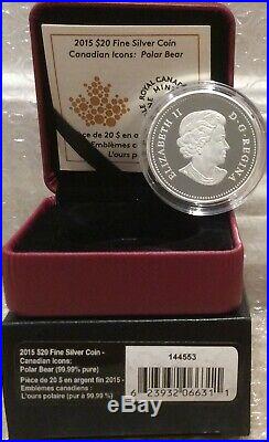 Polar Bear Jade $20 2015 1OZ Pure Silver Proof Coin Canadian Icons l'Ours