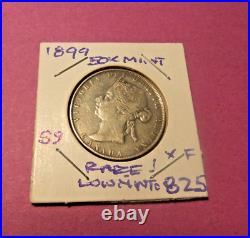 RARE 1899 Canada Silver 50 Cent Coin Small 9 Grade VF20/VF30-REDUCED PRICE