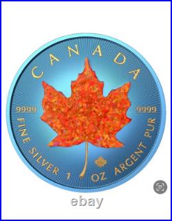 RARE! 1/100 Canada Maple Opal Stone 1oz Silver Coin. 9999 SPACE BLUE -Unsealed RARE! 1/100 Canada Maple Opal Stone 1oz Silver Coin. 9999 SPACE BLUE -Unsealed