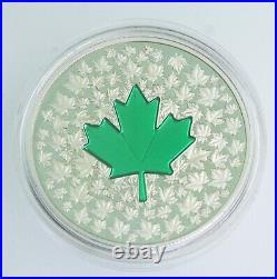 RARE 2014 1 oz. 999 silver Leaf Impressions GREEN Maple Canadian coin COA & OGP