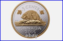 RARE 2015 Canada 5-cent Silver 5oz Coin Big Coin Series Nickel. 9999