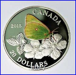 RARE 2015 Canadian 1 oz. 9999 silver Butterfly Color Proof coin with COA & OGP