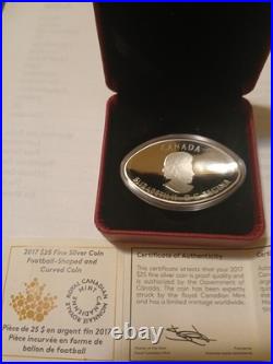 RCMC 2017 Pure Silver$25 Football Shaped And Curved Coin RCMC 2017 Pure Silver$25 Football Shaped And Curved Coin