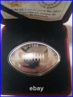 RCMC 2017 Pure Silver$25 Football Shaped And Curved Coin RCMC 2017 Pure Silver$25 Football Shaped And Curved Coin