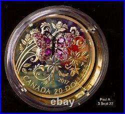 RCM $20 2017 Bejeweled Bugs BUTTERFLY 1OZ Proof Silver Coin Canada gemstones