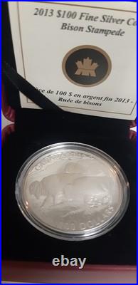 RCM Fine Silver coin $100 2013 Bison Stampede