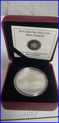 RCM Fine Silver coin $100 2013 Bison Stampede