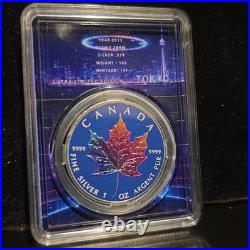 Rare #111 2013 1 Oz 99.99 Silver Canadian Maple City Legends Tokyo Colorized