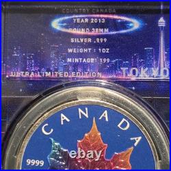 Rare #111 2013 1 Oz 99.99 Silver Canadian Maple City Legends Tokyo Colorized