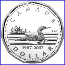 Rare Canada $1 Dollar 99.99% Silver Loonie Coin, 30th Anniversary, 2017