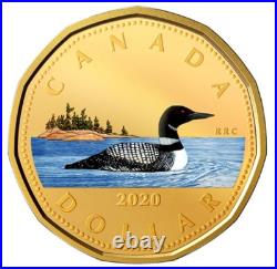 Rare Canada $1 Special Dollar Coin Loonie, Coloured Gold Plated, UNC, 2020
