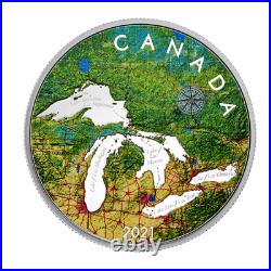 Rare Canada GREAT LAKES Silver $50 Dollars Coin, 5 Oz, Colorized, 2021
