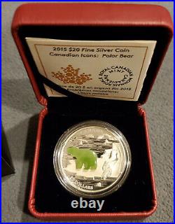 Rare Limited Proof Silver Canadian Icons Polar Bear Jade Inlay 2015 1 Oz Coin