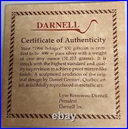 Rcm 1994 Rare Darnell 50$ Silver Trade Dollar Coin Belugas Limited 265/500