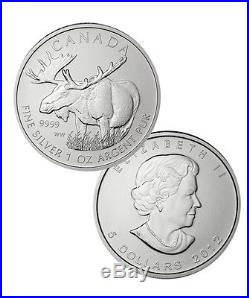 Roll of 25 2012 Canada 1 Troy Oz. 9999 Fine Silver Moose $5 Coin SKU25175