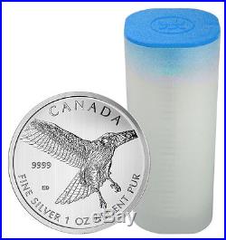 Roll of 25- 2015 Canada 1 Troy Oz. 9999 Silver Red-Tailed Hawk $5 Coins SKU34216
