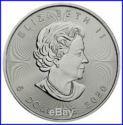 Roll of 25 2020 Canada 1 oz Silver Maple Leaf $5 Coins GEMBU SKU59993