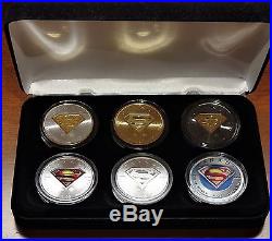 SET of 6 Canada 2016 FINE SILVER SUPERMAN SHIELD Coins withBLACK VELVET BOX