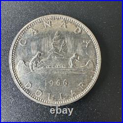 SMALL BEAD VARIANT -1966 Canada Silver Dollar, 0.800 Silver Coin 485 PRODUCED
