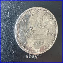 SMALL BEAD VARIANT -1966 Canada Silver Dollar, 0.800 Silver Coin 485 PRODUCED