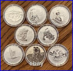 Set of 8 2012, 2013, 2014, 2015 CANADA 1/4 oz pure silver $20 dollar coins