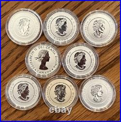 Set of 8 2012, 2013, 2014, 2015 CANADA 1/4 oz pure silver $20 dollar coins