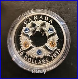 THE CANADA? SILVER $20/1 oz. /2013 COIN & SWAROVSKI CRYSTAL HOLIDAY WREATH