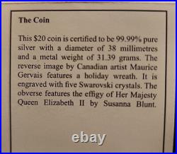 THE CANADA? SILVER $20/1 oz. /2013 COIN & SWAROVSKI CRYSTAL HOLIDAY WREATH
