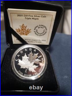 TRIPLE MAPLE LEAVES 2025 CANADA 1oz. 9999 Silver Proof $20 Coin