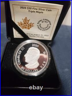 TRIPLE MAPLE LEAVES 2025 CANADA 1oz. 9999 Silver Proof $20 Coin
