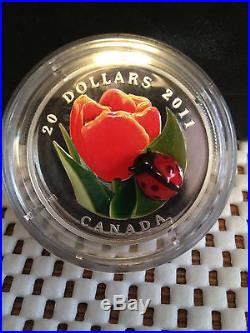 Tulip With Ladybug 2011 $20 Fine Silver Coin