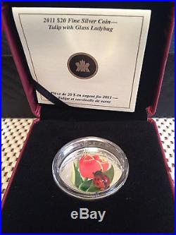Tulip With Ladybug 2011 $20 Fine Silver Coin