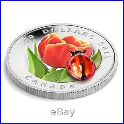 Tulip with Venetian Glass Ladybug C$20 Silver Coin Canada 2011